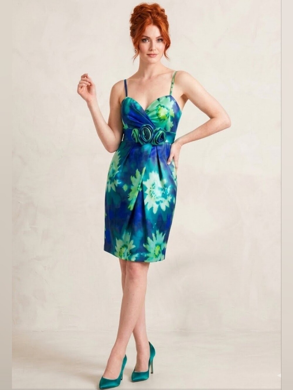 NWT Vintage Intrigue Y2K Satin Floral Cocktail Dress 3D Rosettes Size 6